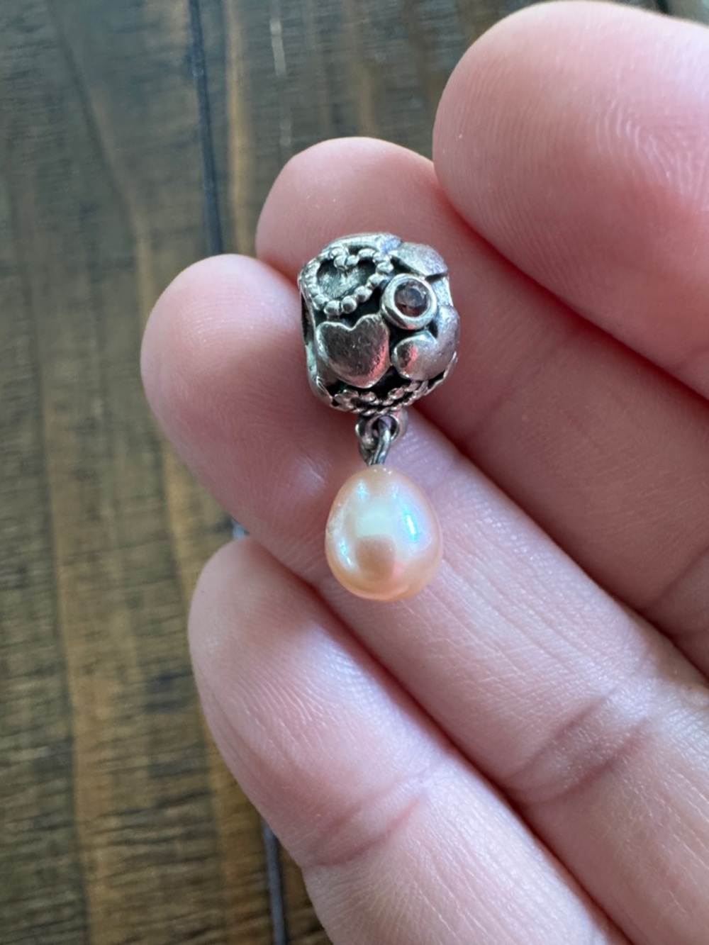 Retired Pandora Charm Sterling Pearl of Hearts Dangle
